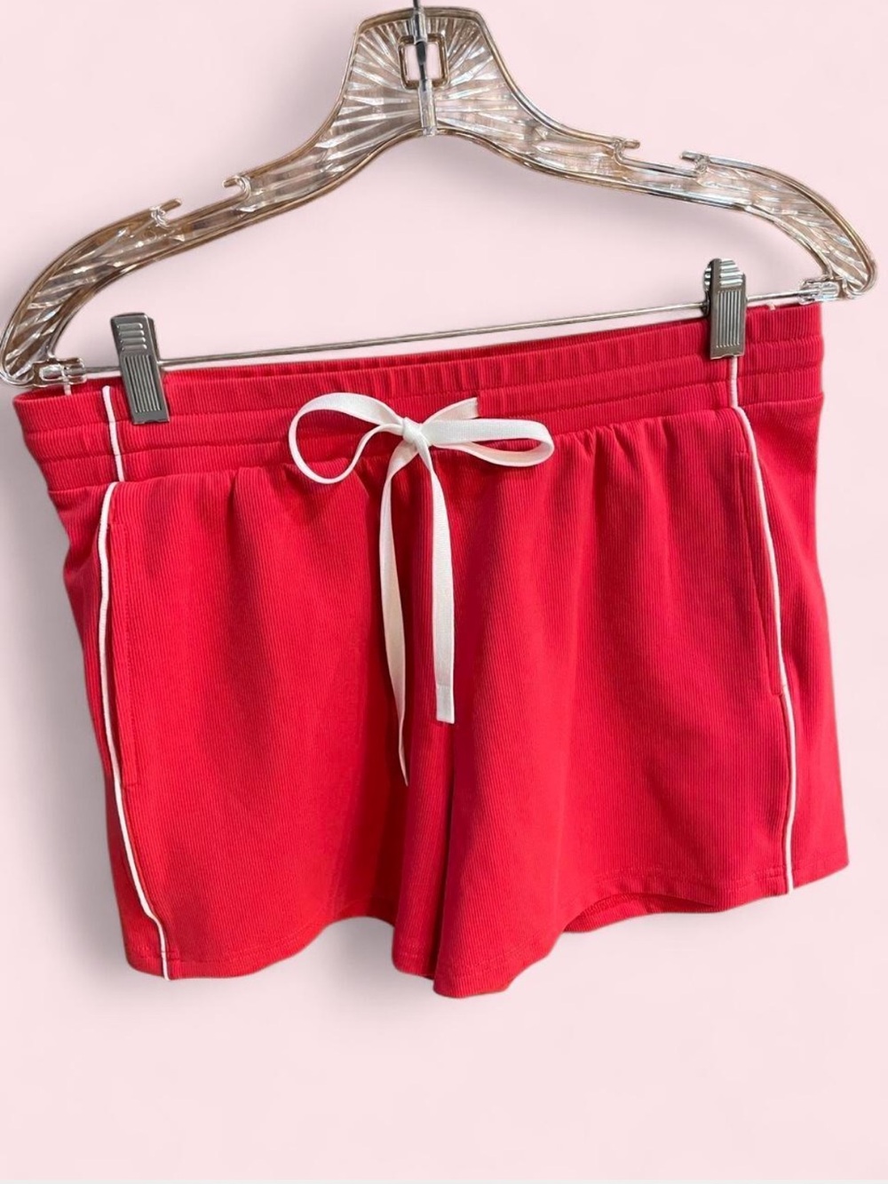 Thread & Supply Bright Red Athletic Drawstring Shorts with White Trim